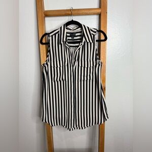 Ann Taylor Black and White Striped Tank Shirt TALL SMALL
